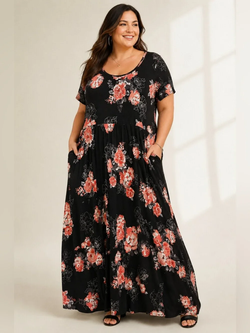🌸 Torrid Super Soft Floral Maxi Dress | Plus Size 3 (22/24) | Black Rose Print - Picture 1 of 6